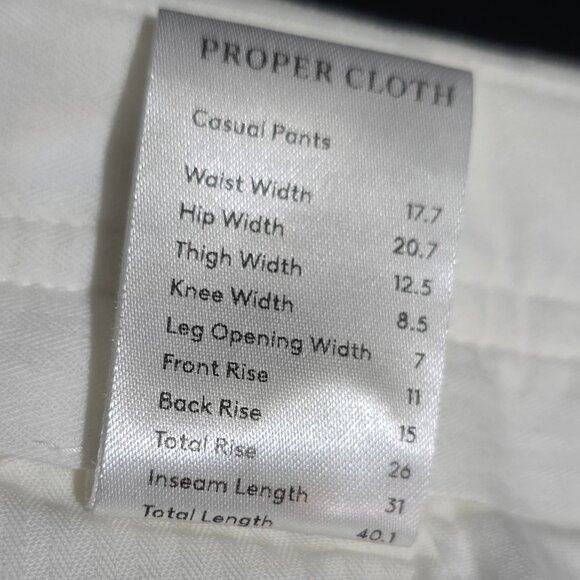 Proper Cloth Varese White Stretch Corduroy Men's Pant - White - Sz 35 x 31* - Picture 6 of 6